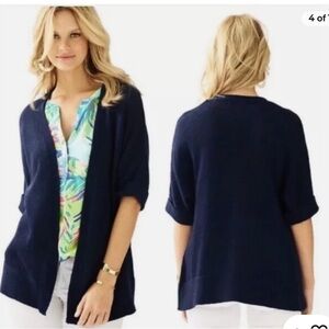 Lily Pulitzer Navy Harbor Timeless & Classic Open Front 100%‎ Cotton Cardigan